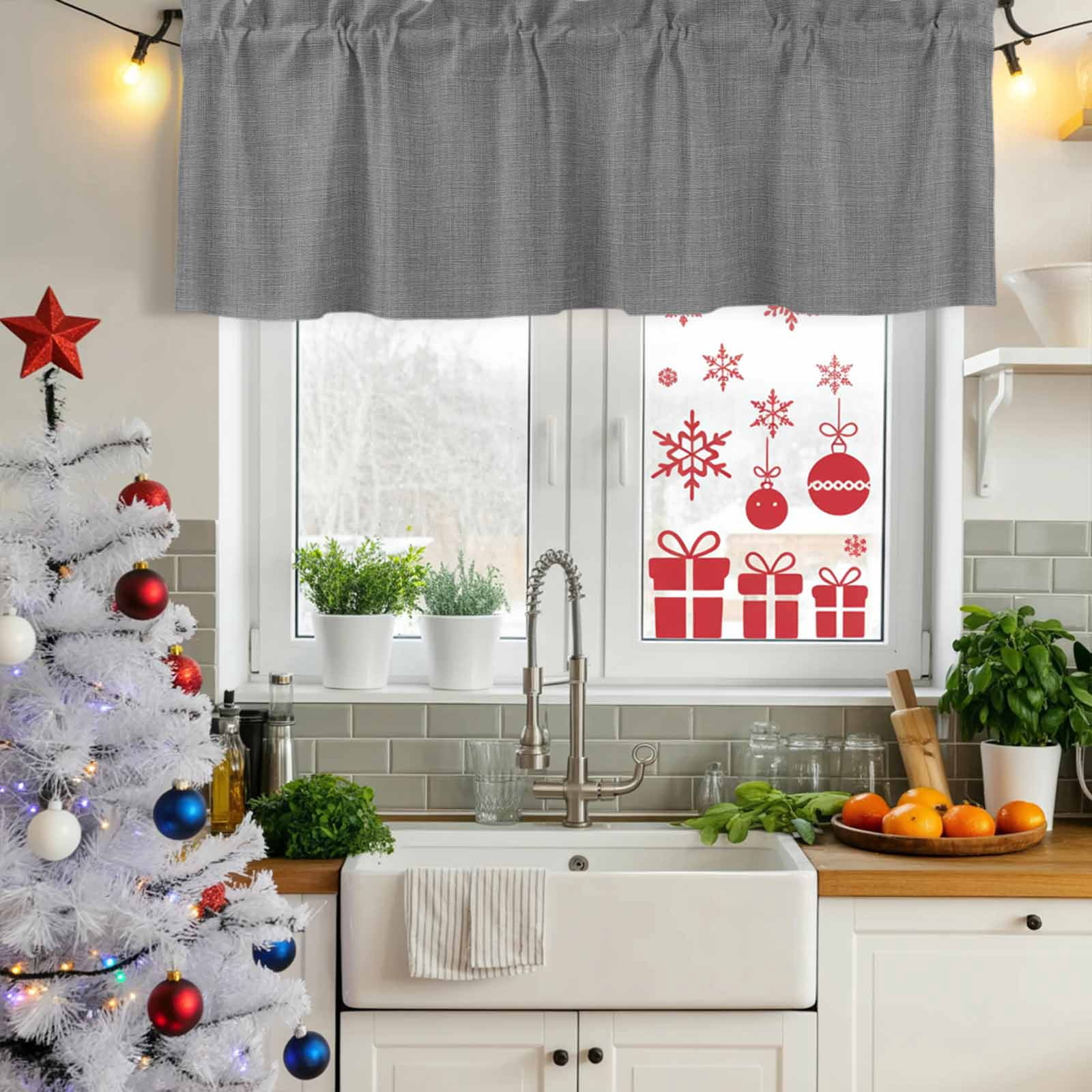 2 Pack Vintage Dark Gray Valances for Windows Bedroom Living Room Window Treatments, Farmhouse Retro Solid Color Linen Texture Rod Pocket Valance Drapes Short Kitchen Curtains Over Sink 42"x18"