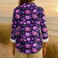thumbnail image 4 of WTOBBY Women's Long Sleeve Casual Button Up Shirt with Retro Halloween Print, Perfect for Everyday Wear and Seasonal Events, Featuring Classic Collar Design for Comfortable Outfits,Dark Purple S, 4 of 4