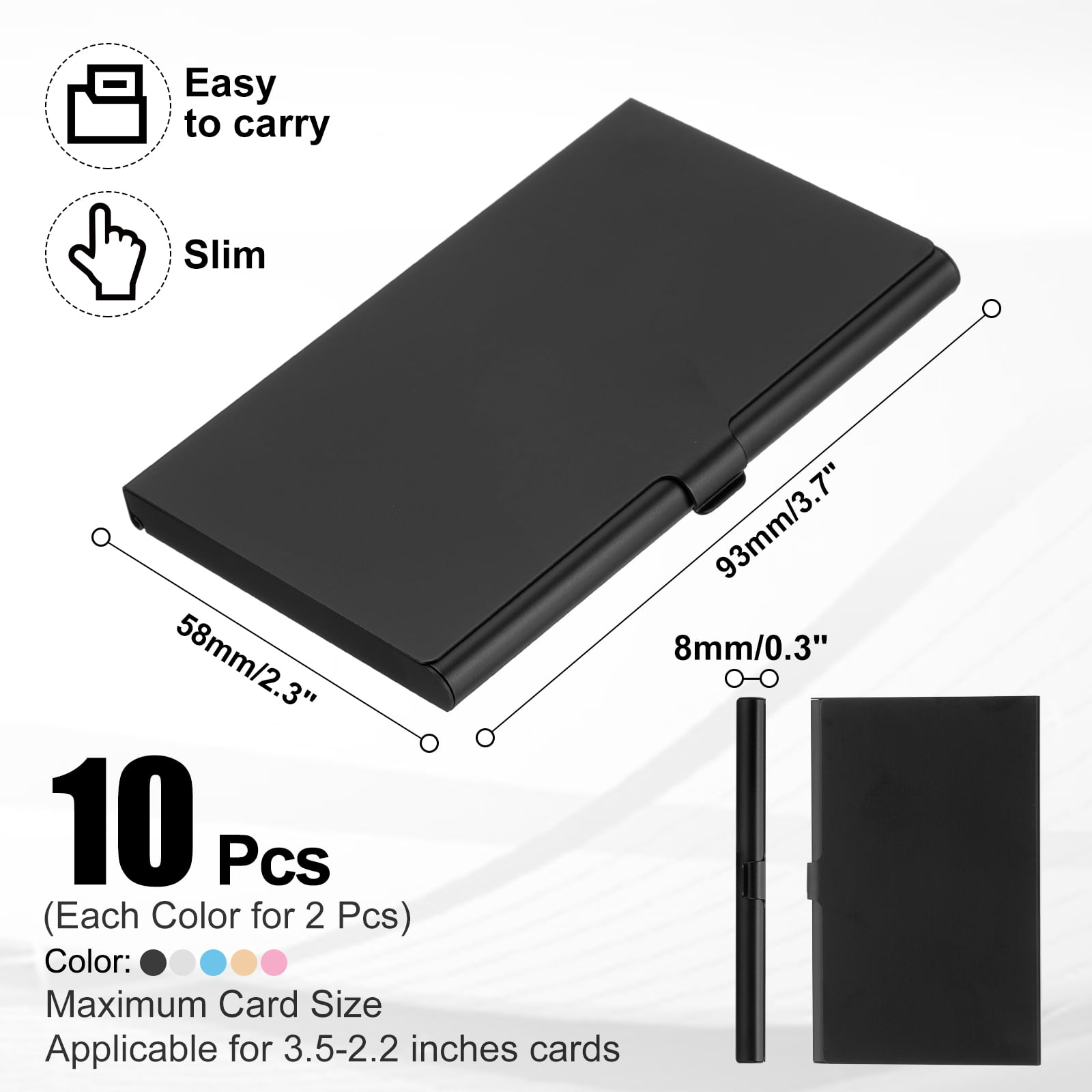 Business Card Holder, 10Pcs Aluminum Metal Card Case Card Holder, 5 Colors