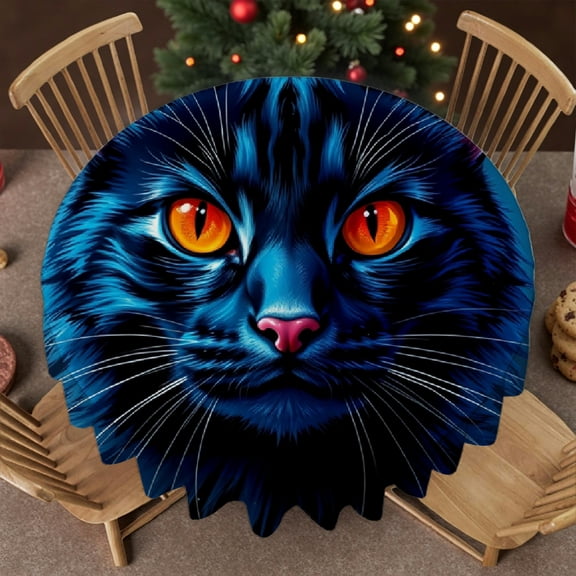 RKSupls Round Tablecloth - Blue Tabby Cat Microfiber Table Cover - Soft, Stain Resistant & Washable Decor for Wedding, Party, Holiday, Home Dining, 60x60inch