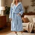 thumbnail image 2 of Womens Plush Robes Long Soft Jacquard Fluffy Bathrobe Hooded Robe Sleepwear with Pockets Sky Blue Free Size, 2 of 6
