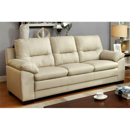 Furniture Of America Pallan Leather Tufted Sofa In Ivory