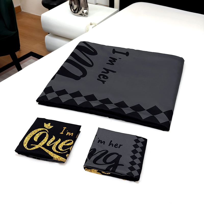 3PCS Duvet cover Set The soft (1 Duvet cover + 2 Pillowcases without Pillow covers), Features high-definition digital printing of crown and letter patterns in a stylish black and gray color scheme.