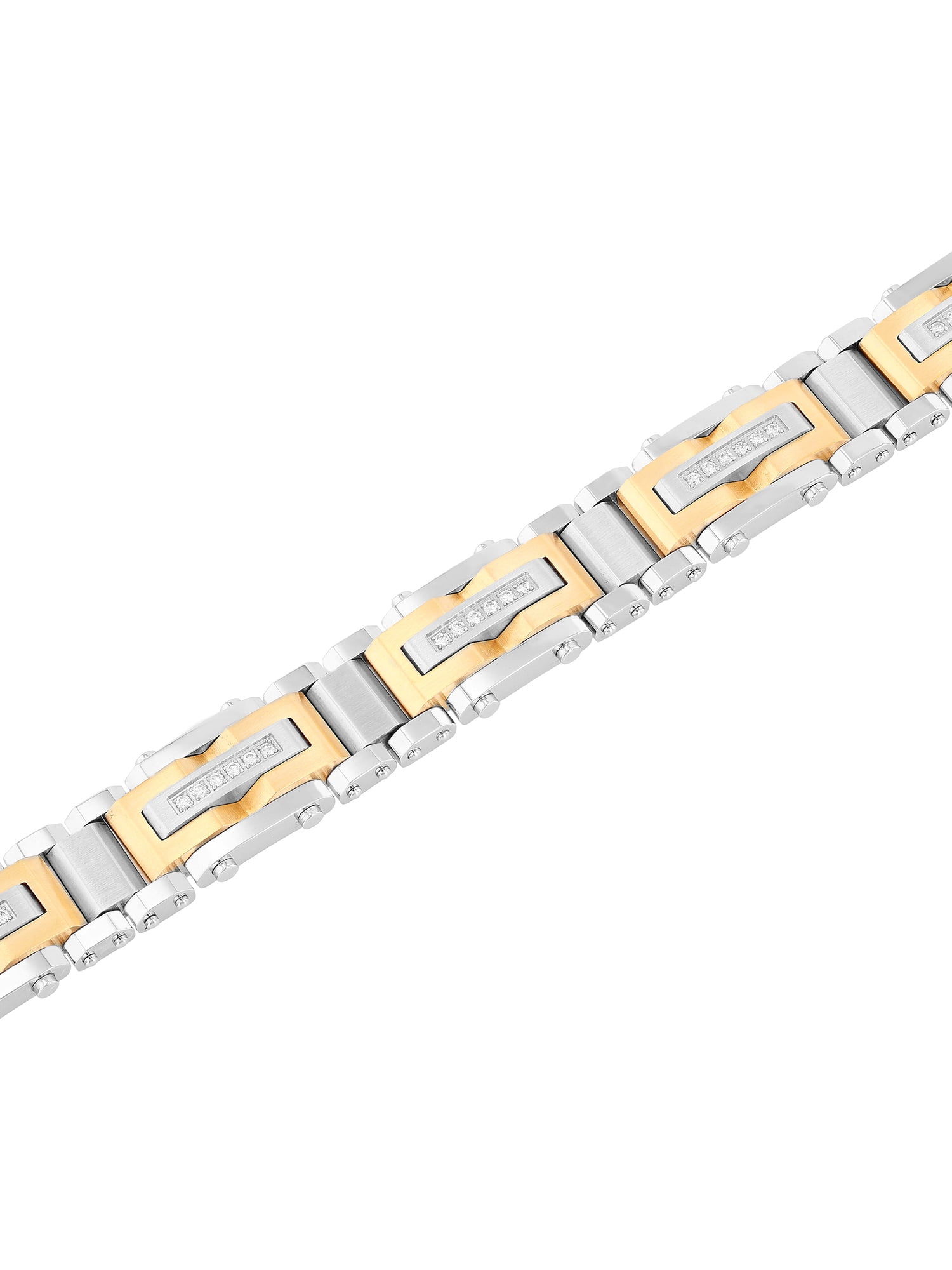 Mens 1/2 ctw Lab-Grown Diamond Two-Tone Stainless Steel Link Bracelet