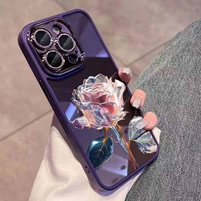 Funda para iPhone 14 Pro Max, Funda con Patrón Floral de Hada Rosa con Protector de Lente de Cámara Incorporado, Brillo Brillante, Suave, a Prueba de Golpes, Transparente, para Mujeres y Niñas de 6,7
