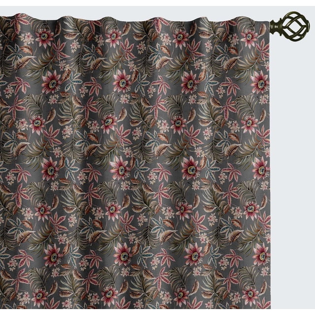 Vargottam 84 Inch Rod Pocket/Back Tab Cotton Curtains for Windows and Doors - Light Filtering Cotton - Light Filtering Drapes For Doors - Set of 2 Panels, 52"x84" - Floral Vine Design (Gray)