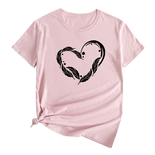 Camiseta de manga corta con cuello redondo y estampado de amor informal para mujer OAVQHLG3B Store lin121212