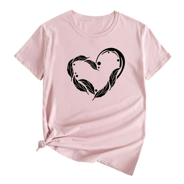 Camiseta de manga corta con cuello redondo y estampado de amor informal para mujer OAVQHLG3B Store lin121212