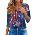 thumbnail image 4 of Women's Patriotic Star Print 250th Anniversary USA Shirt V-Neck Button 3/4 Sleeve T-Shirt, 4 of 6