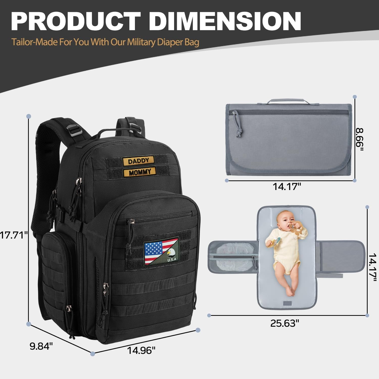 MIRACOL Military Diaper Bag for Dad: Tactical Design with Changing Pad & Daddy Patches - Pride Solution for Veteran Fathers in Baby Outings