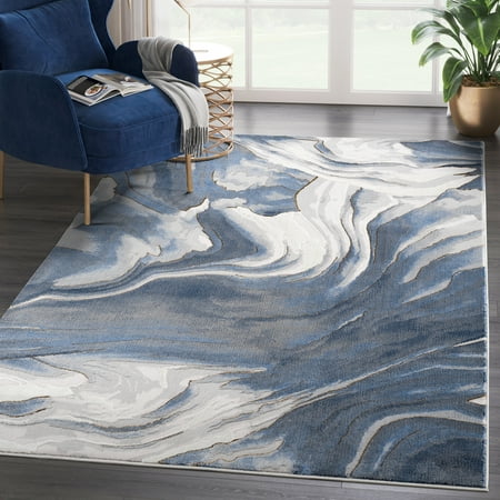 abani regal collection area rug mid century modern bedroom living room decor floor rug 6ft x 9ft blue grey