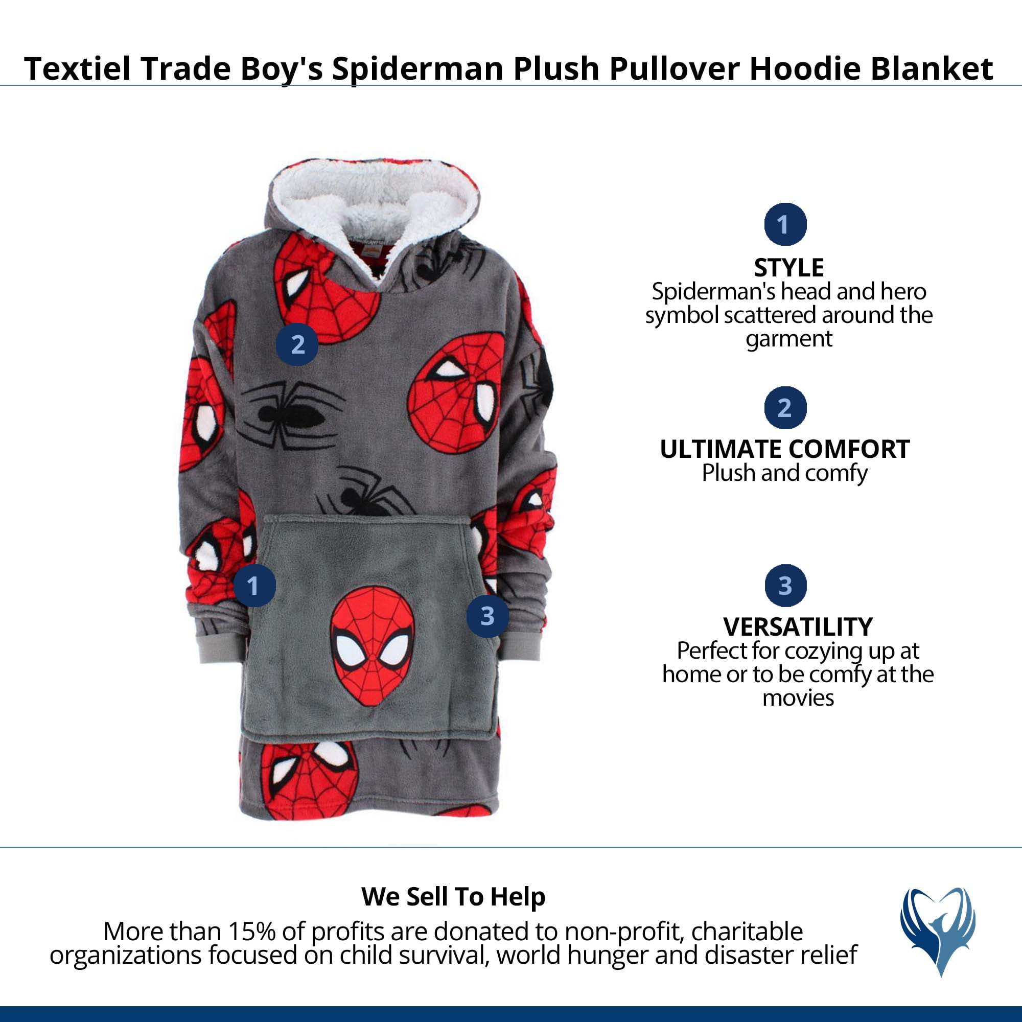 Textiel Trade Boy's Spiderman Plush Pullover Hoodie Blanket