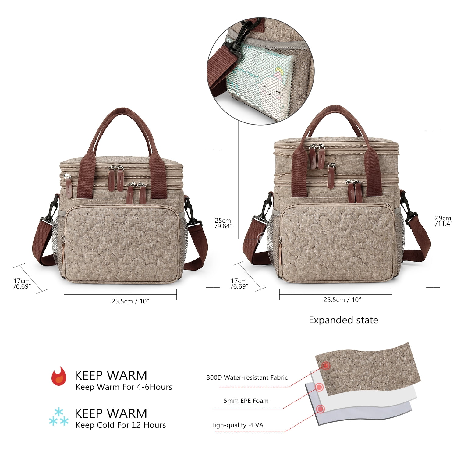 Lunch Bag for Women Men Double Deck Expandable Lunch Box,Large Lunch Bags,Leakproof Lunch Box Cooler Bag