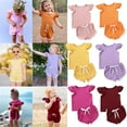 thumbnail image 2 of Toddler Girl Clothes 2 Piece Outfit Solid Ribbed Knit Tank Top and Shorts Set Baby Summer Clothes Size 1-6T Purple, 2 of 3