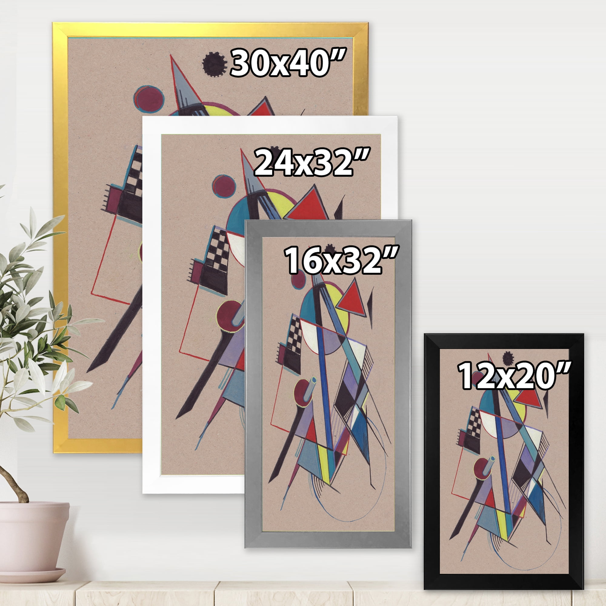Designart 'Abstract Compositions Of Colored Geometric III' Modern Framed Art Print