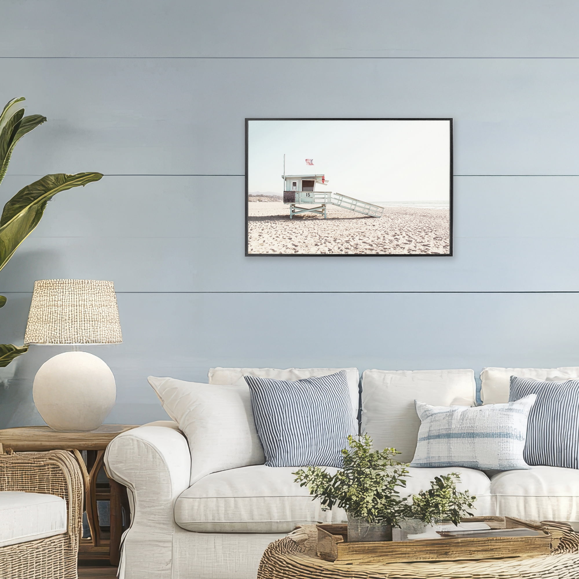 Lifeguard Hut Sunny Day Black Framed Giclee Art, design by Sisi and Seb