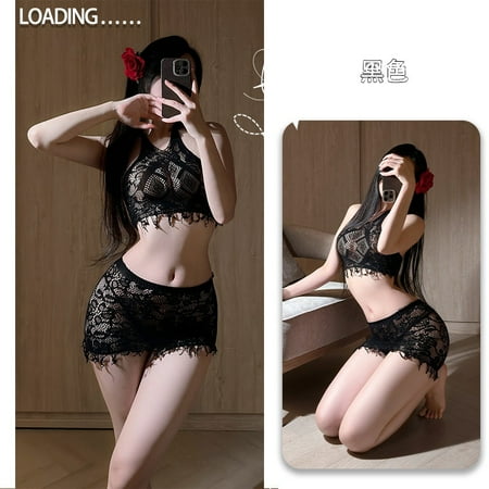 Generic Passion Romantic Sexy Lingerie Uniform Sheath Sexy Halter Tassel Fishnet Split Fishnet Clothes Sexy Stockings