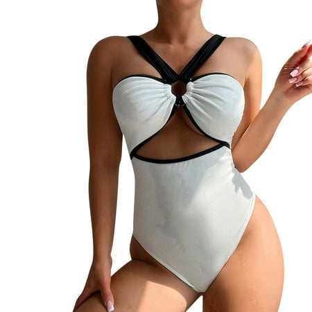 Clearance & Promo  Women s Backless Bikini Set  Seamless Underwire  High-Lift Support  Push-Up Bra  Mesh Panel  One-Piece Swimsuit  Beach Pool  for Women  Fashionable  Stylish  Swimwear | White S