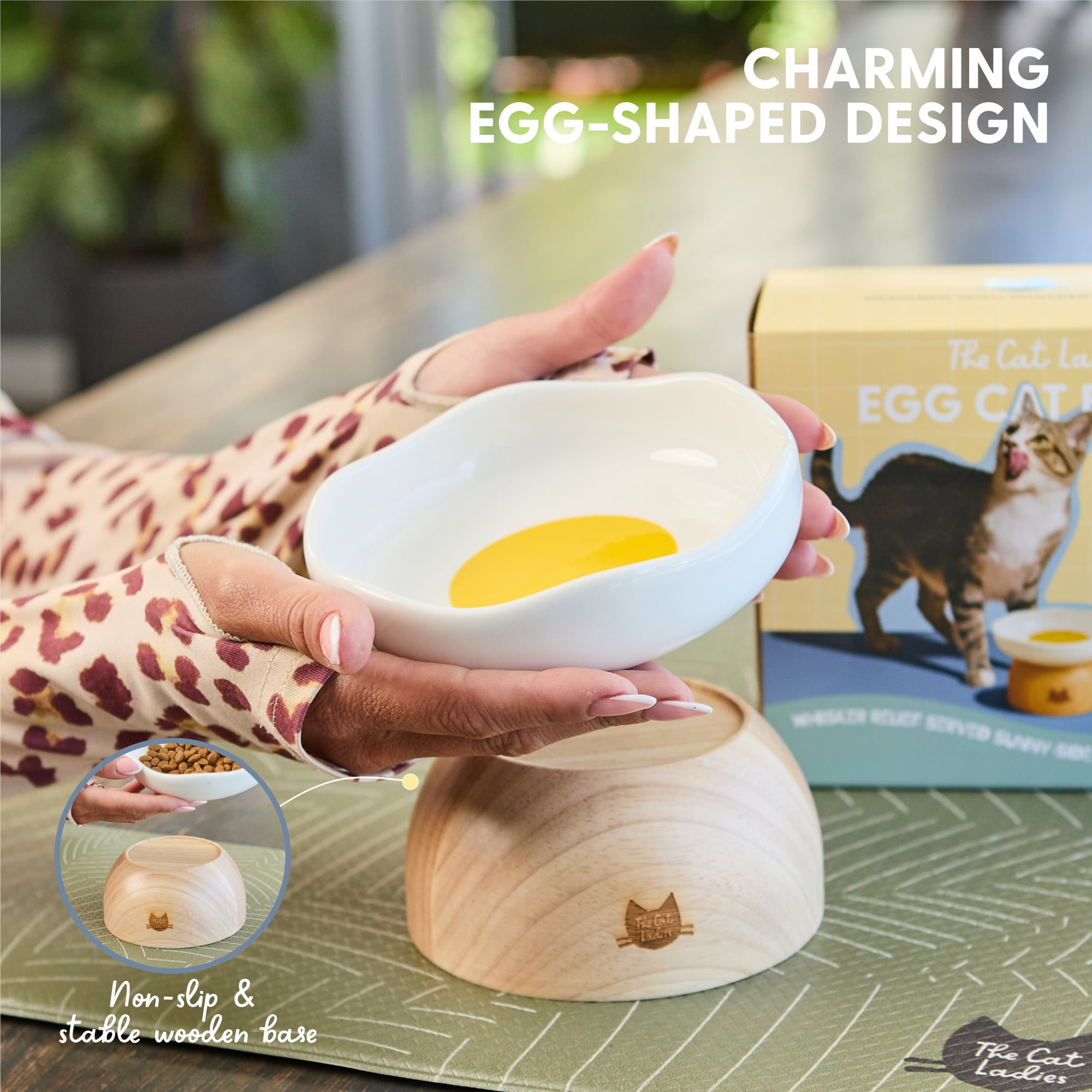 The Cat Ladies Egg Cat Food Bowl - Cute Cats Bowl - Elevated Ceramic Food Bowls - Ceramic Raised Food Bowl