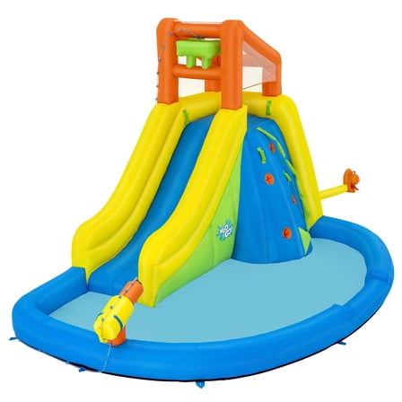 H2OGO! Mega Water Park - Mount Splashblast - 14'3" x 9'5" x 8'9", Inflatable Outdoor Activity Splash Pool, Climbing Wall-Slide-Dump Bucket, Kids 5 