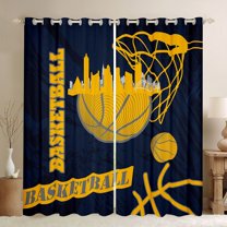 Feelyou Cartoon Basketball Print Blackout Curtains Set of 2 (52x84 Each), Navy Gold Stripes Window Curtains, Modern City Print Curtains and Drapes, Curtains and Drapes Home Decor