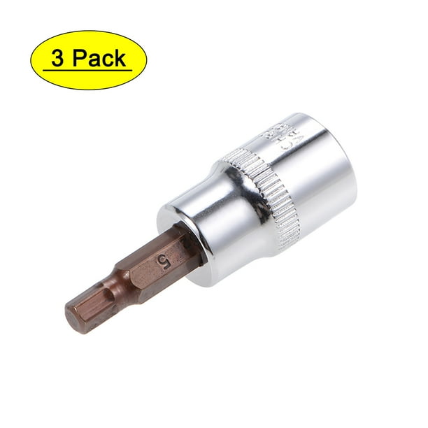 Uxcell Zócalo de broca hexagonal métrica estándar de 5mm con conducción de 3/8" , paquete de 3 en acero S2 y Cr-V
