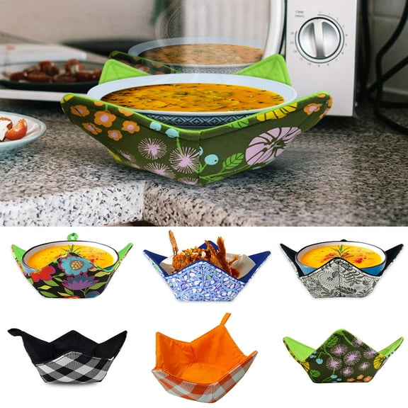 Tnobhg Cloth Heating Bowl Cover Microwave-Safe Dish Rack Various Pattern Hot Bowl Holder Hot Pads Heat Proof Plate Holder Kitchen Tool