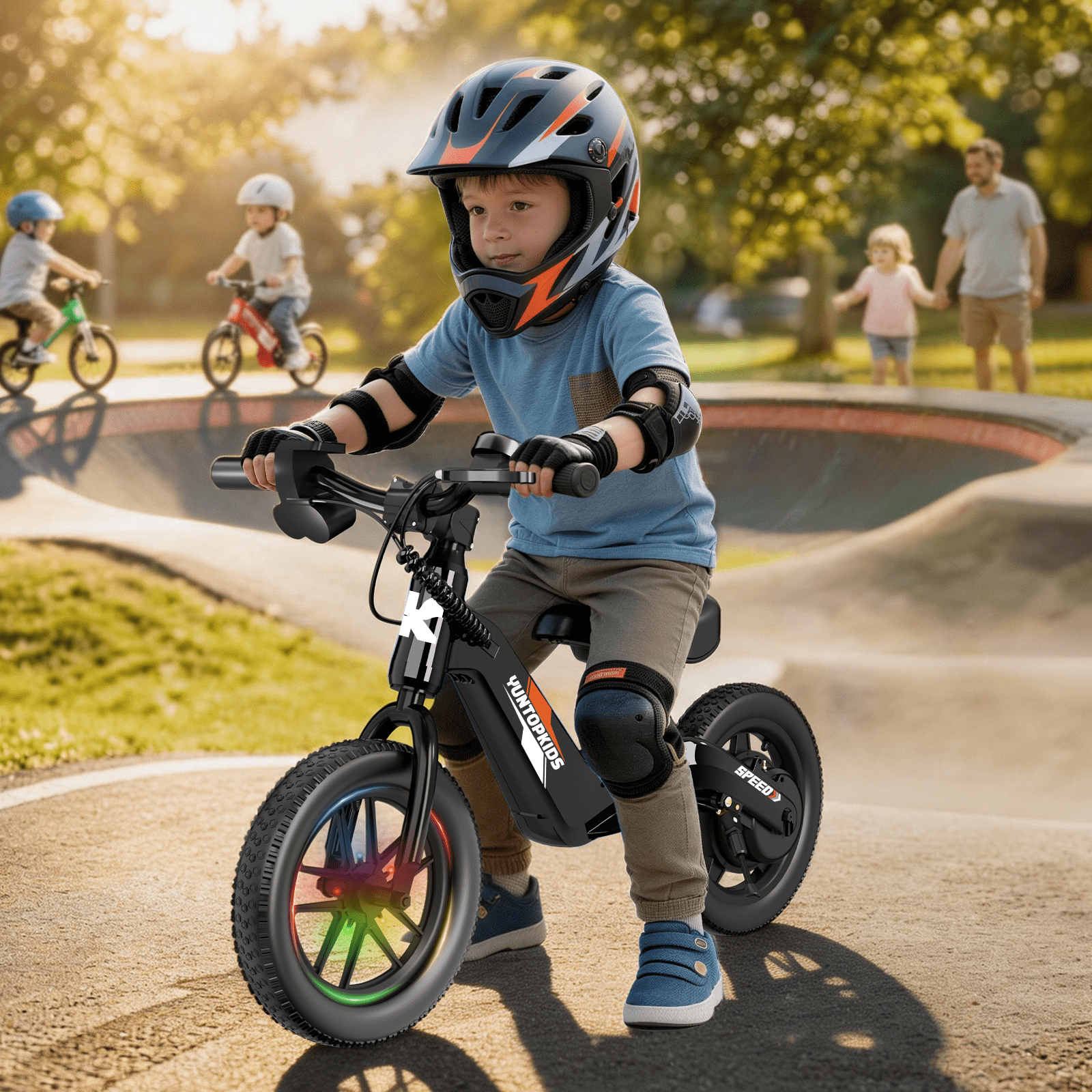 YunTopKids Electric Bike for Kids, 180W Motor Electric Balance Bike with 14 Inch Pneumatic Tires, up to 9.3MPH& 3 Speed Settings, Adjustable Seat for Ages 3-6,Black