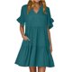 thumbnail image 1 of Vestido de Verano de Manga Corta para las Mujeres una Línea de Playa Casual, Bolsillos de Primavera Suelto Vestido de Poliéster, 1 of 9