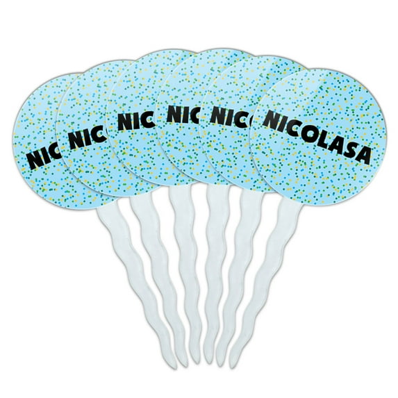 Nicolasa Cupcake Picks Toppers - Set of 6 - Blue Speckles