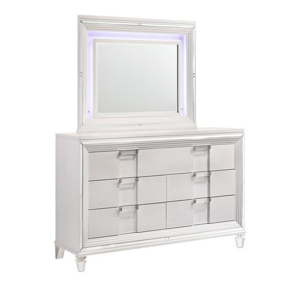 Pemberly Row Contemporary 6-Drawer Wood Dresser with Mirror in White