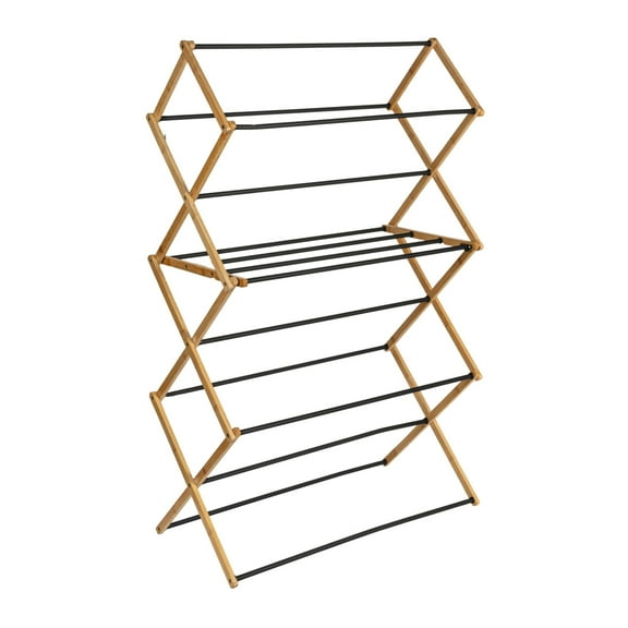 Household Essentials Bamboo Folding Clothes Drying Rack, Upscale Laundry Rack with 14 Coated Metal Dowels, Environmentally Friendly, Stable Frame