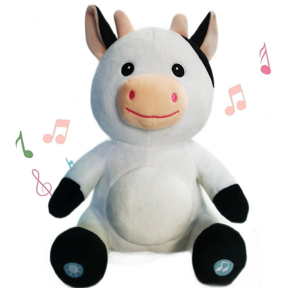 Musical baby soother toy Stuffed Cow night Light Toy Lullaby Animated Soothe Birthday Festival for Kids Toddler Girls