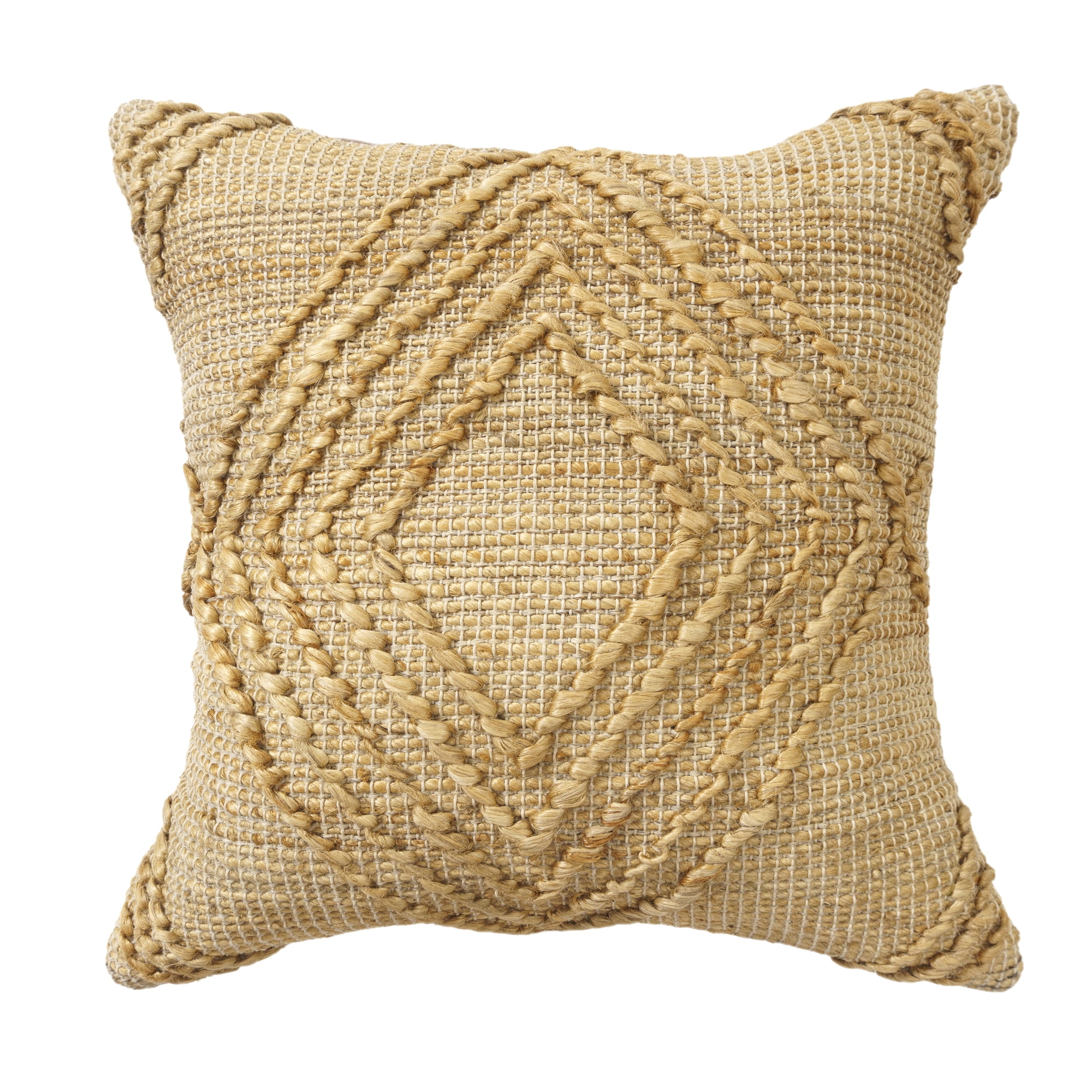 Ox Bay Nel 22" x 22" Natural/Tan Striped Diamond Jute Adult Decorative Throw Pillow