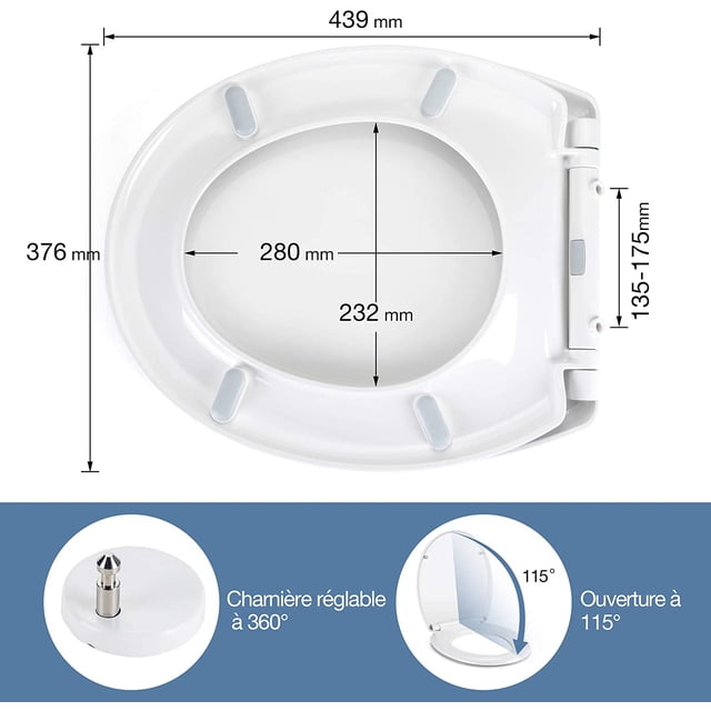 asiento de inodoro con freno, asiento de inodoro con clip, cierre suave, sistema antideslizante, extracción con un botón, fácil de limpiar Zhivalor WMJ-0005