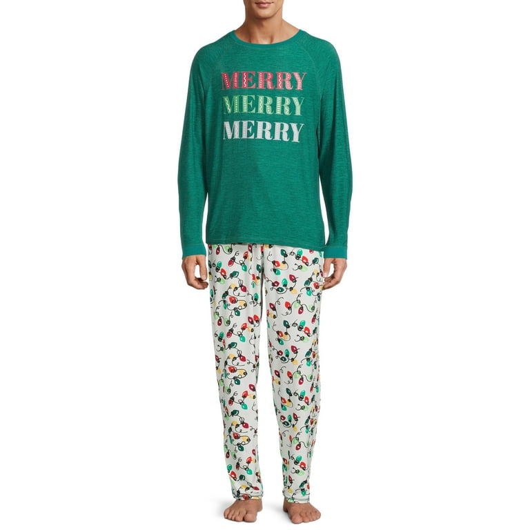 Derek Heart Merry Christmas Lights Holiday Matching Family Christmas Pajamas Men s Sleepwear Set 2 Piece Sizes S 2XL Walmart