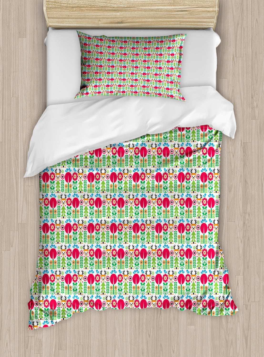 Norwegian Duvet Cover Set Twin Size, Floral Scandinavian Leaves Pattern ...