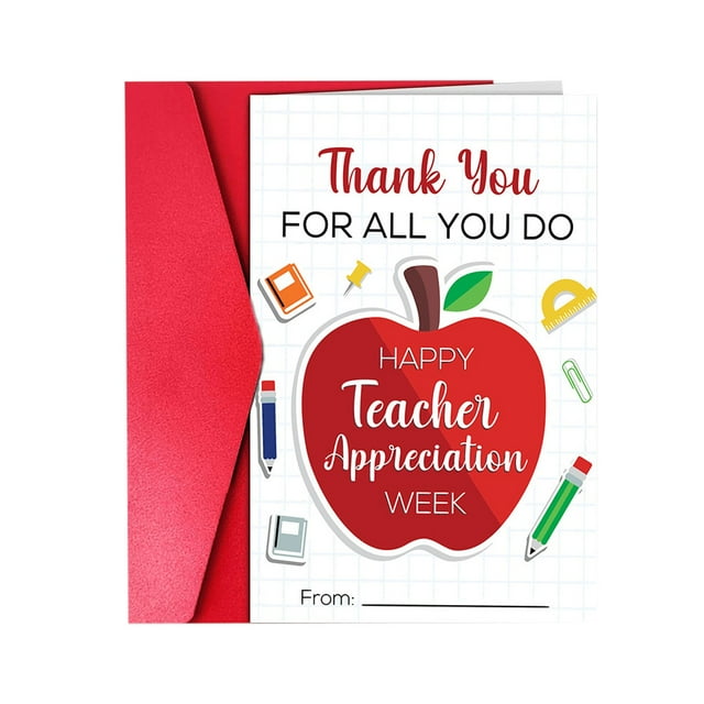 Greeting Card for Teachers - Teacher Appreciation Card Bulk for Teacher's Day Gratitude Note for Classroom Thank You Card