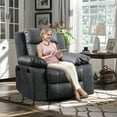 thumbnail image 4 of Muumblus Swivel Rocker Recliner with Heat and Massage, Power Recliner Lounge Chair for Living Room, Gray Faux Leather, 4 of 9