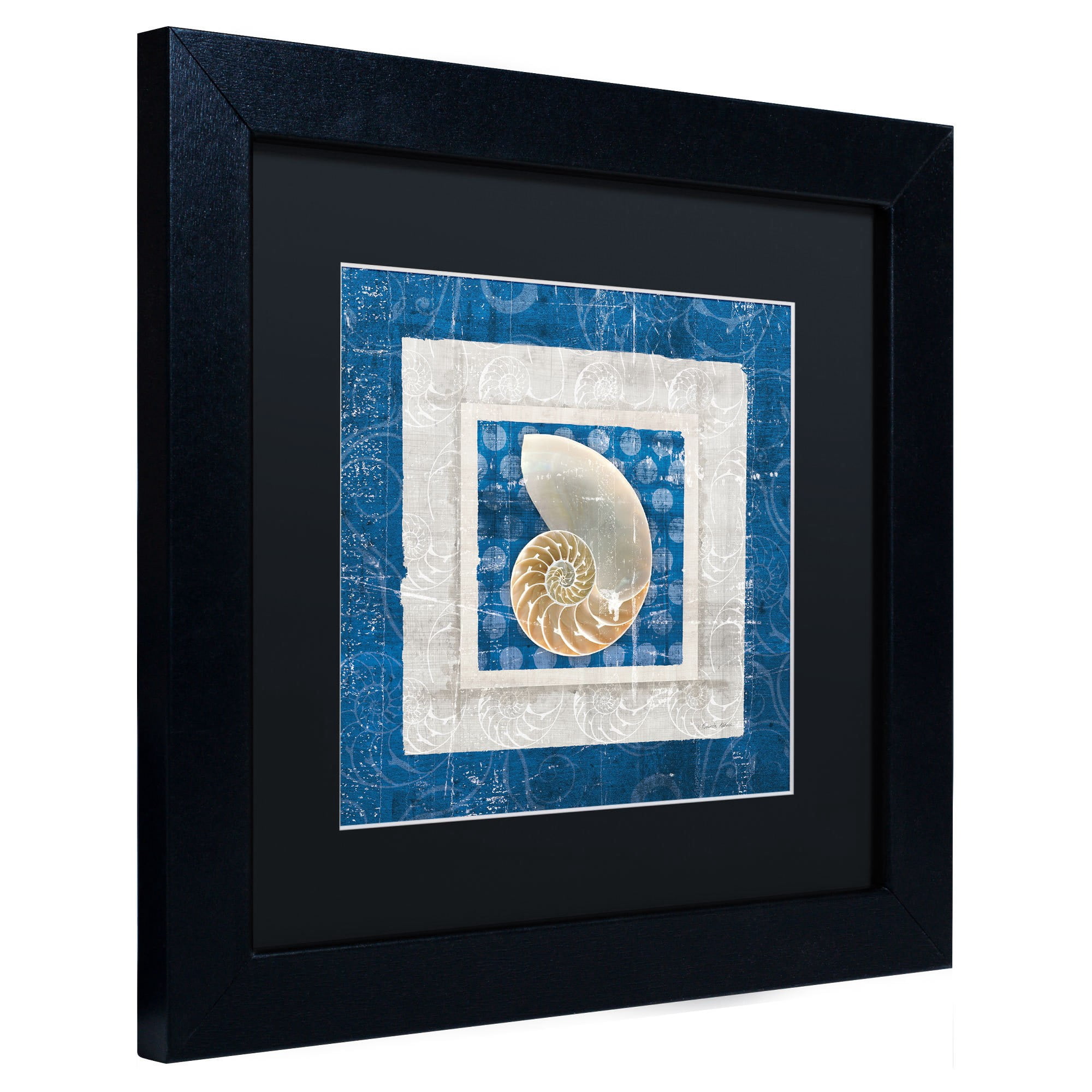 Trademark Fine Art "Sea Shell II on Blue" Canvas Art by Belinda Aldrich, Black Matte, Black Frame