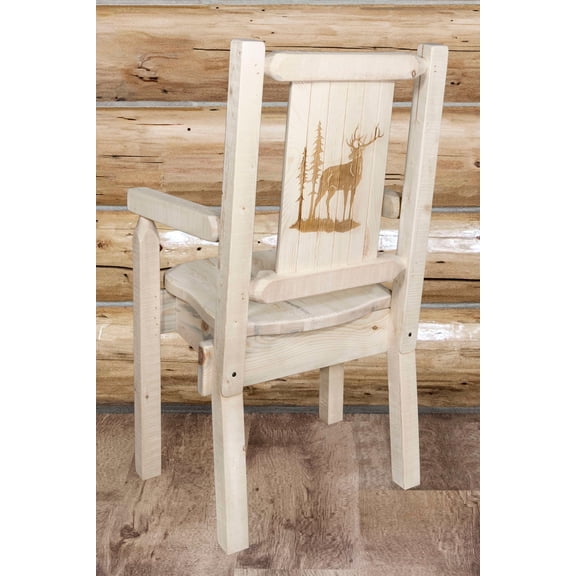 Homestead Collection Captain's Chair w/ Laser Engraved Elk Design, Clear Lacquer Finish