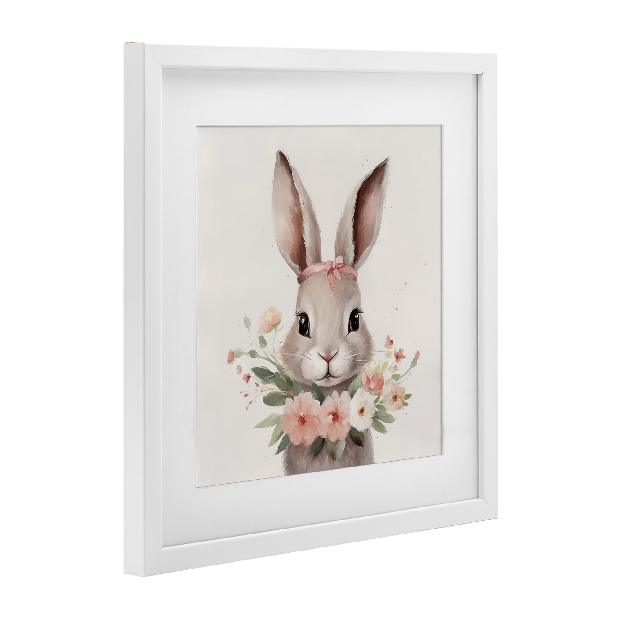 Stupell Industries Charming Bunny in Floral Wreath White Framed Print Under Glass, design by Lazar Studio