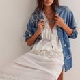 thumbnail image 4 of sicmoss Women's Blue Cotton Vintage Oversized Embroidered Denim Jacket Boho Loose Fit Button Down Casual, 4 of 7