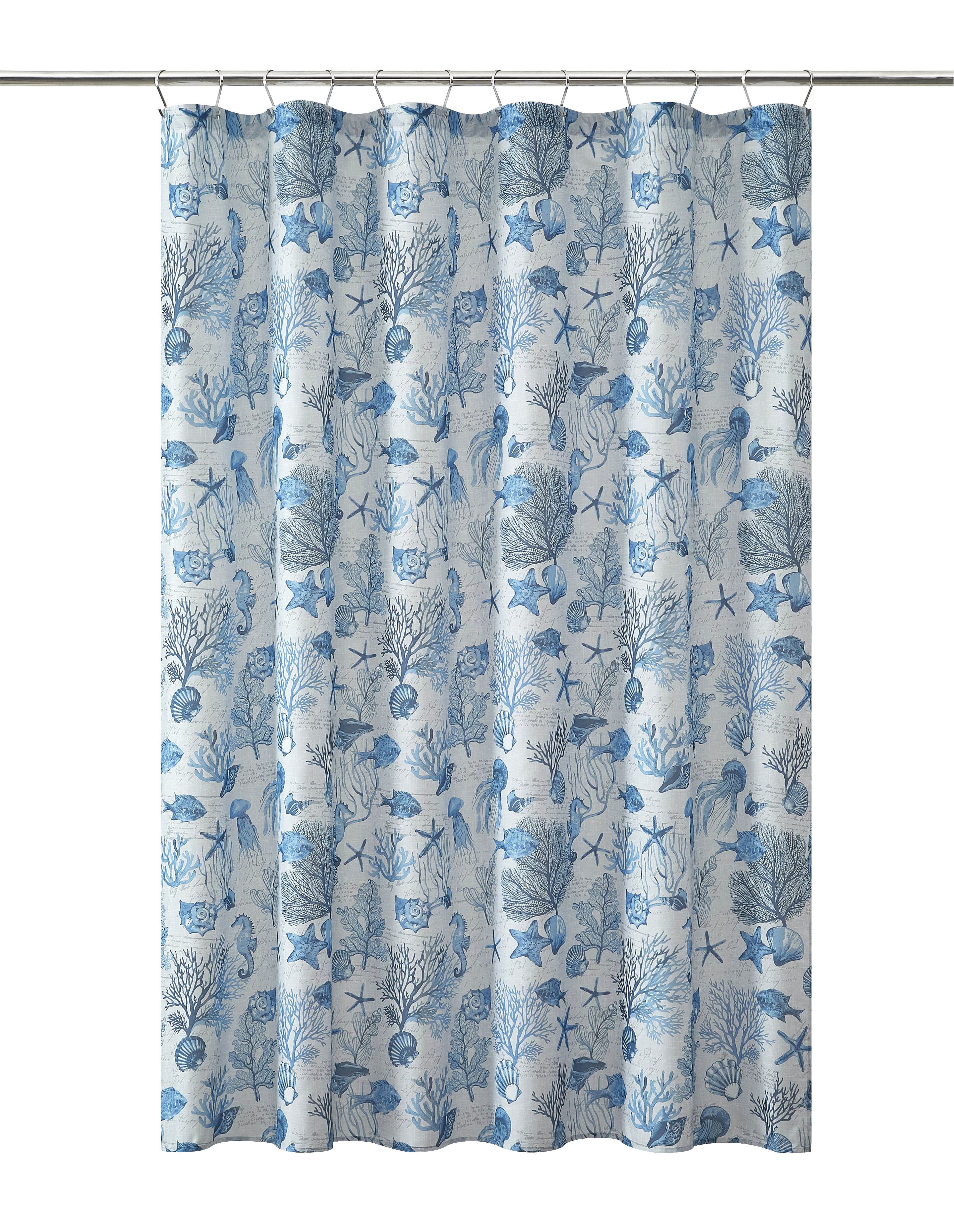 Mainstays 15-Piece Blue Coastal Bathroom Set – Beach-Inspired Shower Curtain, Bath Rugs & Hooks, Washable Ocean Decor