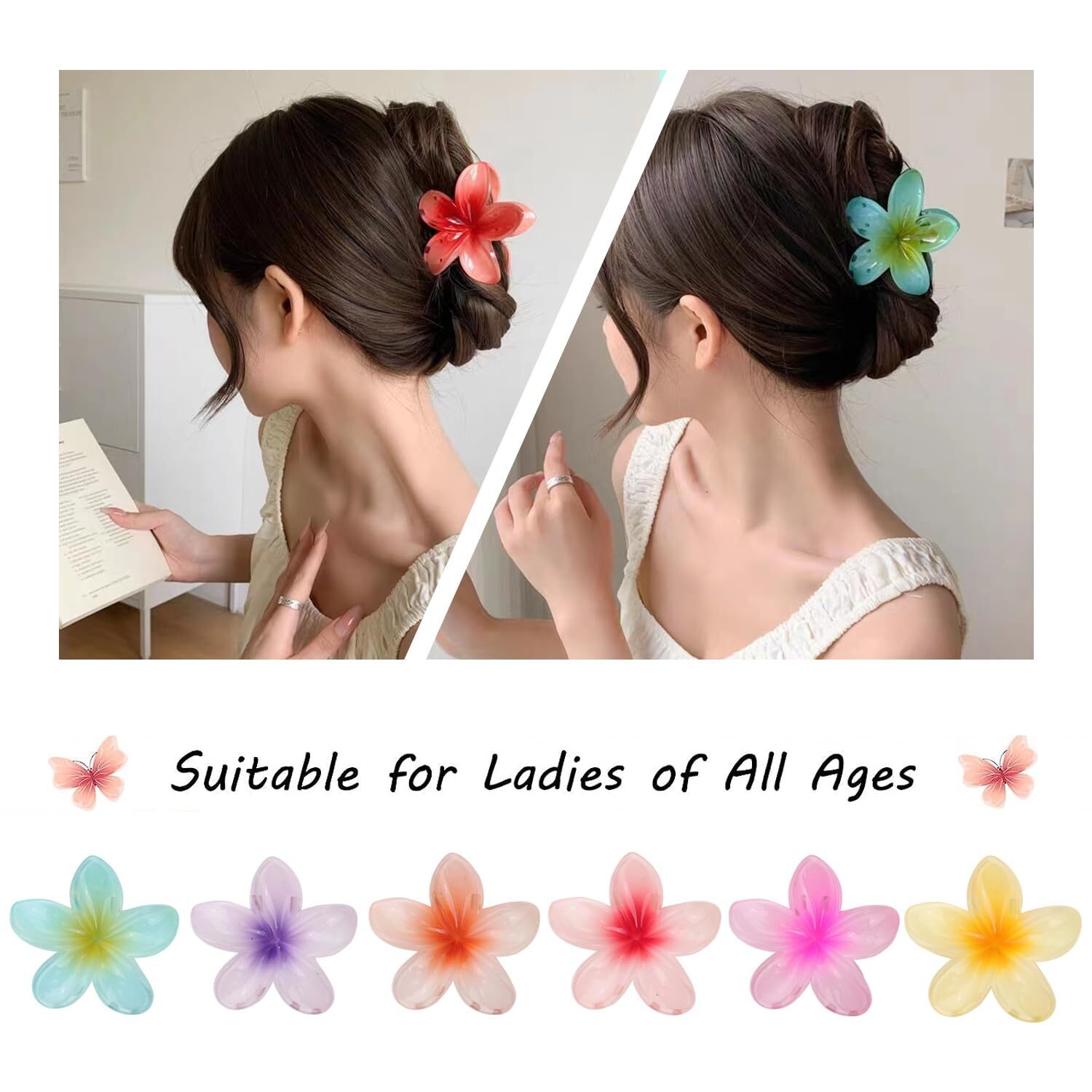 4 PCS Hawaiian Flower Hair Clips for Women: Flower Claw Clips for Thick Thin Hair - Plumeria Hair Clip for Girls Beach Tropical Hair Accessories Gifts, Style 2