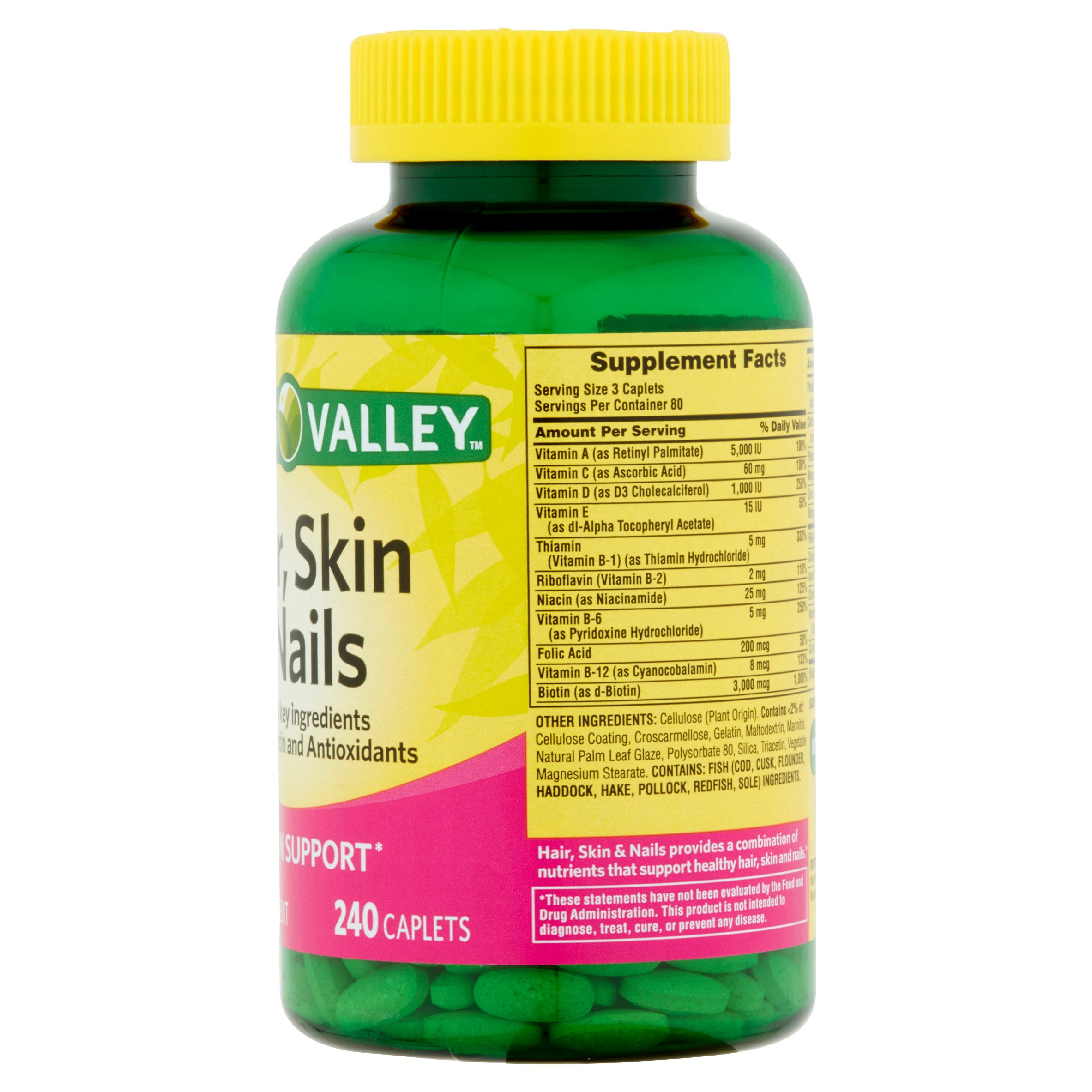 Spring Valley Hair Skin Nails Plus Biotin Caplets 3000 Mcg 240