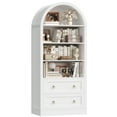 thumbnail image 3 of Hiphuta 70"Tall Arched Bookcase, 4-Tier Bookshelves with 2 Large Drawers, Wooden Display Shelf with Storage for Living Room Home Office, White, 3 of 10