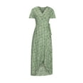 thumbnail image 5 of Nrmvnmi Women's Summer Wrap Maxi Dress Casual Boho Floral V Neck Short Sleeve Tie Waisted High Low Ruffle Flowy Split Beach Long Dresses Green SMothers Day Gifts, 5 of 8