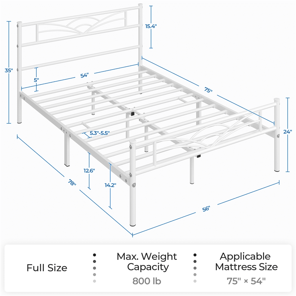 Fullfurnique Cadre de Lit Plateforme en Métal avec Tête de Lit Inspirée des Nuages, Simple, Blanc