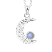 Earth Gems Jewelry Rainbow Moonstone Pendant Necklace Half Moon Pendant Sterling Silver Pendant with Chain for Women
